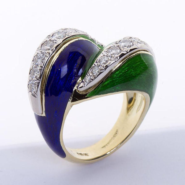 TIFFANY & Co. Blue & Green Enamel Paillonné Ring - 4214 - TMW Jewels Co.