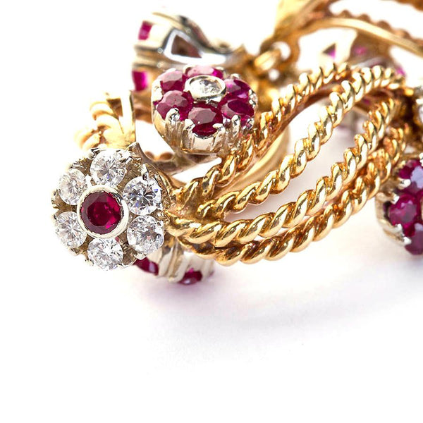 Twirled Gold Diamond and Ruby Florets Bracelet - 4409 - TMW Jewels Co.