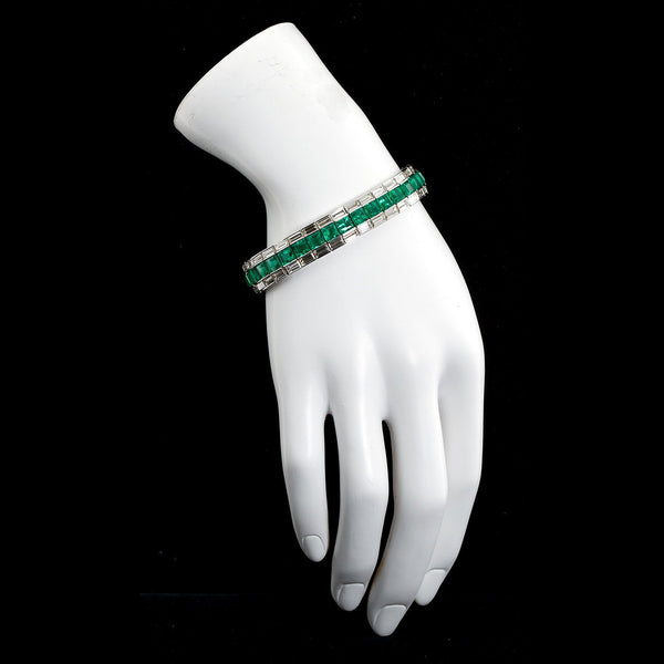 Colombian Emerald Diamond Line Tennis Bracelet - 6567 - TMW Jewels Co.