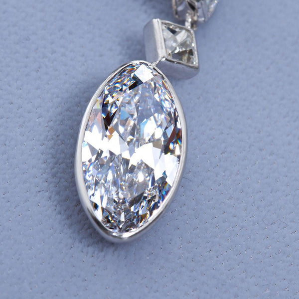 Art Deco Style Moval Diamond Platinum Drop Earrings 4 Carats Each D Internally Flawless - 6684 - TMW Jewels Co.