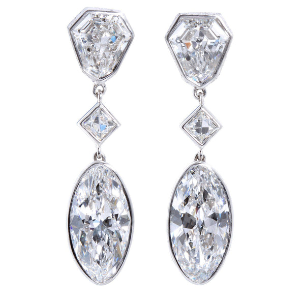 Art Deco Style Moval Diamond Platinum Drop Earrings 4 Carats Each D Internally Flawless - 6684 - TMW Jewels Co.
