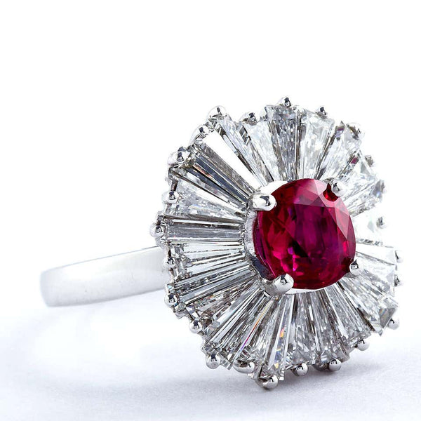 Cushion Cut Ruby Diamond Ballerina Ring 1.86 Carat