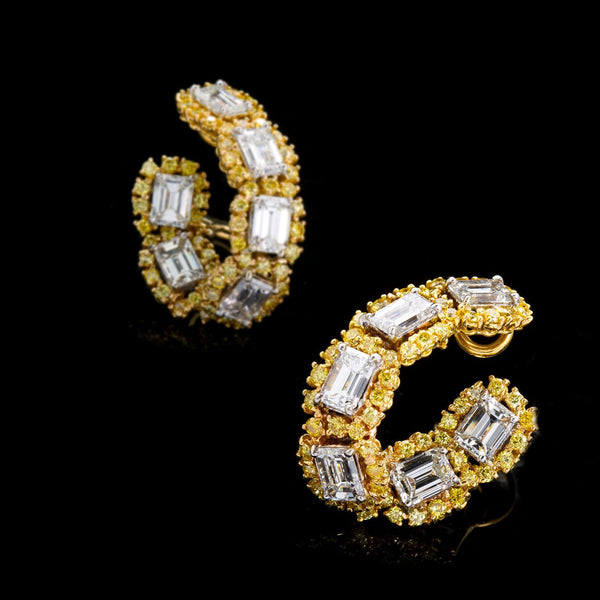 Yellow and White Diamond Gold Hoop Earrings 12.40 Carat - 6821 - TMW Jewels Co.