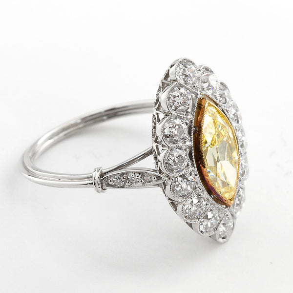 Art Deco Marquise Fancy Intense Yellow Internally Flawless Diamond Engagement Ring - TMWJ-3948 - TMW Jewels Co.