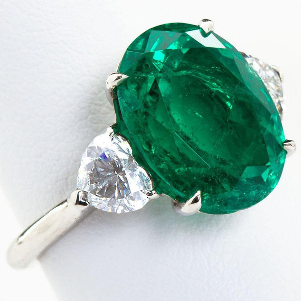 Oval Colombian Emerald Diamond Hearts Side Stones Engagement Ring 6.60 Carat - TMWJ-8526 - TMW Jewels Co.