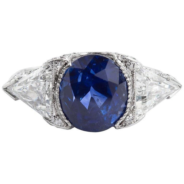 Vintage Unheated Sapphire Trillion Diamond Engagement Ring 6.26 Carat - TMWJ-8649 - TMW Jewels Co.