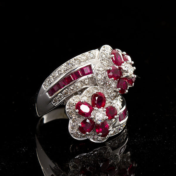 Ruby Diamond Twin Flower Ring, 9.00 Carat - TMWJ-8810 - TMW Jewels Co.