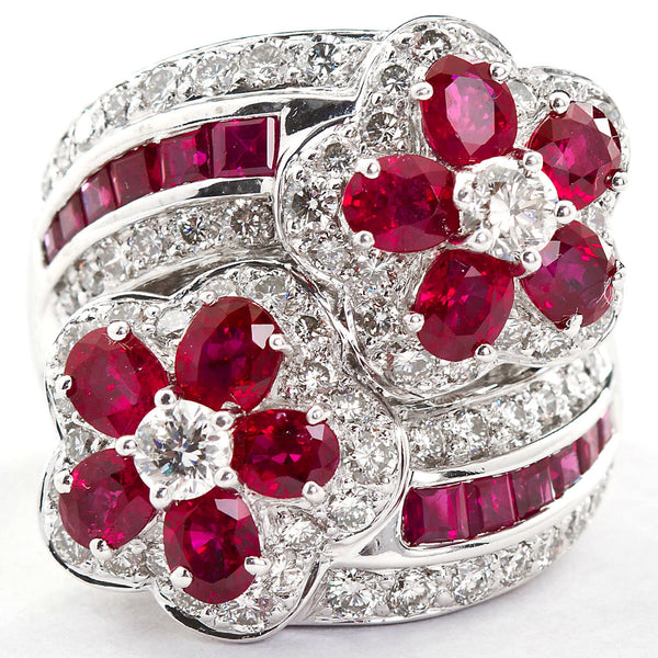 Ruby Diamond Twin Flower Ring, 9.00 Carat - TMWJ-8810 - TMW Jewels Co.