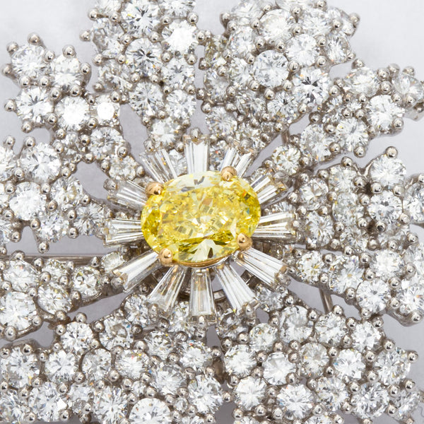 Fancy Intense Yellow and White Diamond Platinum Flower Brooch - 1441 - TMW Jewels Co.