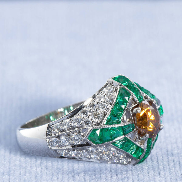 Natural Fancy Vivid Orange Yellow Diamond Art Deco Style Engagement Ring - 1578 - TMW Jewels Co.