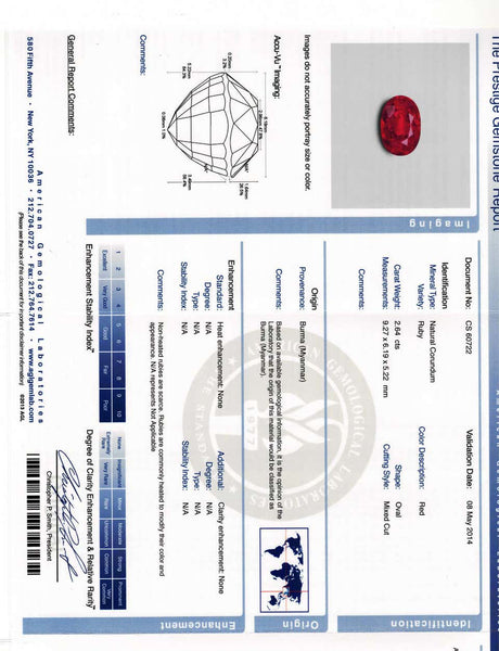 Oval Ruby Diamond Three-Stone Ring Burma No-Heat 2.64 Carat