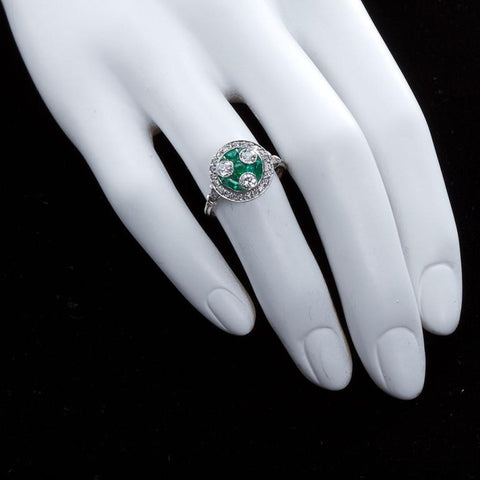 Art Deco Three Stone Diamond & Emerald Ring - 2491 - TMW Jewels Co.