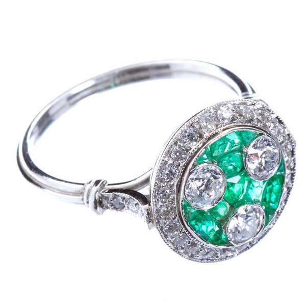 Art Deco Three Stone Diamond & Emerald Ring - 2491 - TMW Jewels Co.