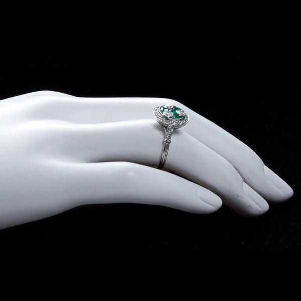 Art Deco Three Stone Diamond & Emerald Ring - 2491 - TMW Jewels Co.