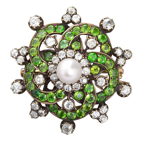 Diamond Demantoid Brooch Pendant with Center Pearl - 2863 - TMW Jewels Co.