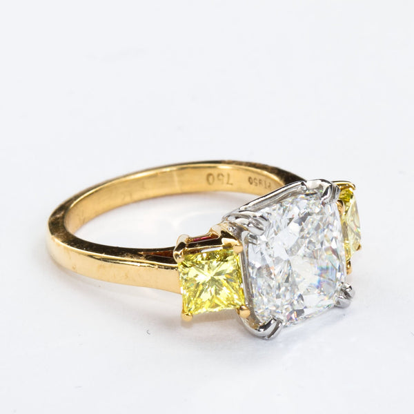 3.55 Carat Cushion Cut Diamond and Fancy Intense Yellow Princess Sides Ring GIA - 3479-3476 - TMW Jewels Co.
