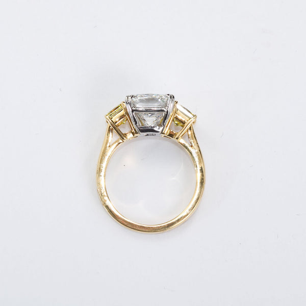 3.55 Carat Cushion Cut Diamond and Fancy Intense Yellow Princess Sides Ring GIA - 3479-3476 - TMW Jewels Co.