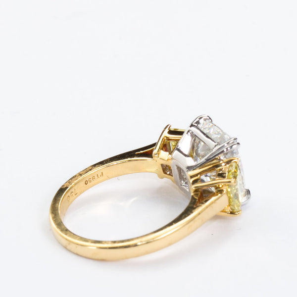 3.55 Carat Cushion Cut Diamond and Fancy Intense Yellow Princess Sides Ring GIA - 3479-3476 - TMW Jewels Co.