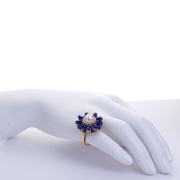 Lapis Lazuli Burst Pearl and Diamond Cocktail Ring - 4190 - TMW Jewels Co.