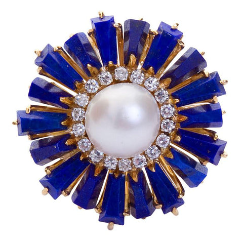 Lapis Lazuli Burst Pearl and Diamond Cocktail Ring - 4190 - TMW Jewels Co.