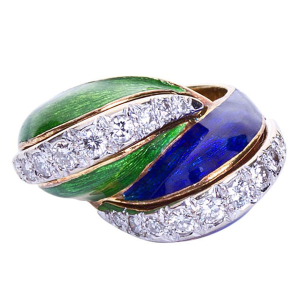 TIFFANY & Co. Blue & Green Enamel Paillonné Ring - 4214 - TMW Jewels Co.