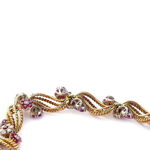 Twirled Gold Diamond and Ruby Florets Bracelet - 4409 - TMW Jewels Co.