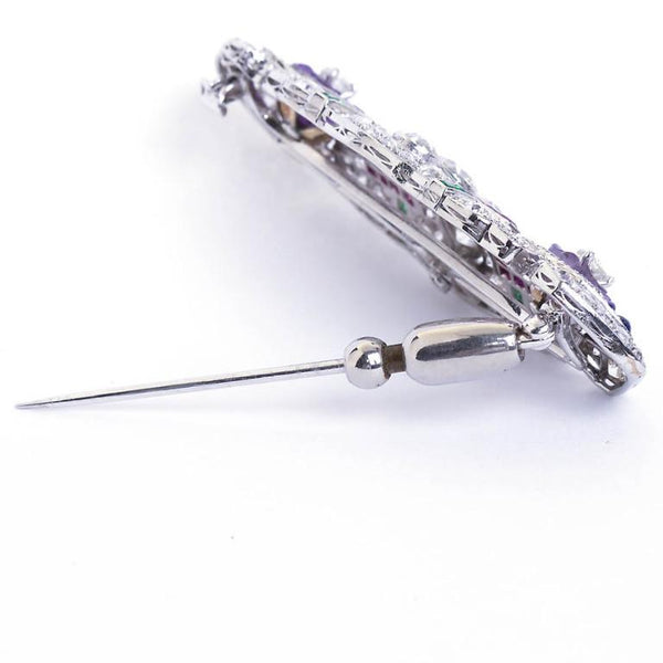 Art Deco Diamond Multi-gem Brooch - 4565 - TMW Jewels Co.