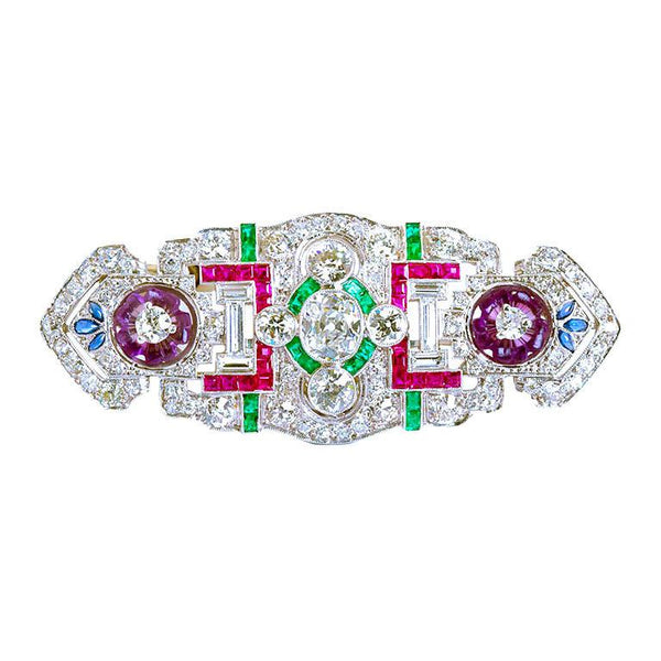Art Deco Diamond Multi-gem Brooch - 4565 - TMW Jewels Co.