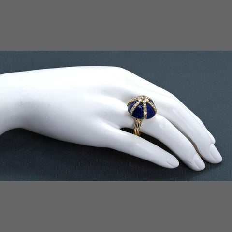 Vintage Diamond Blue Enamel Gold Dome Ring - 5018 - TMW Jewels Co.