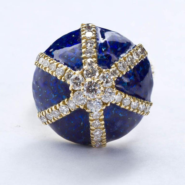 Vintage Diamond Blue Enamel Gold Dome Ring - 5018 - TMW Jewels Co.