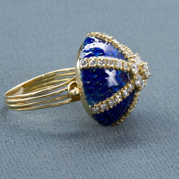 Vintage Diamond Blue Enamel Gold Dome Ring - 5018 - TMW Jewels Co.