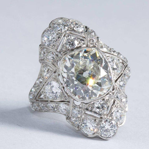 Art Deco 4.60 Carat Old Cushion Cut Diamond Platinum Ring - 5994 - TMW Jewels Co.