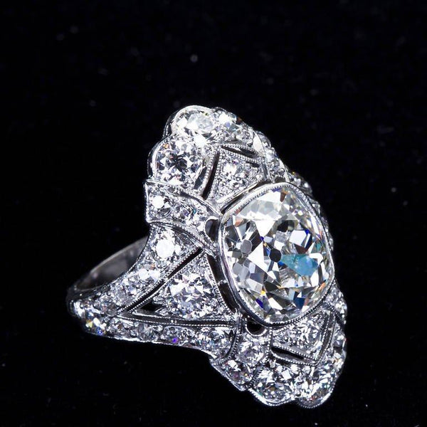 Art Deco 4.60 Carat Old Cushion Cut Diamond Platinum Ring – TMW Jewels Co.
