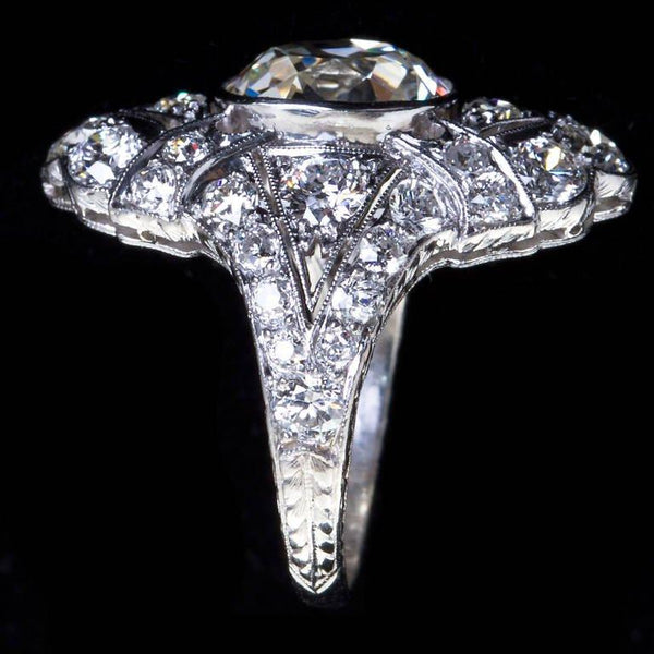 Art Deco 4.60 Carat Old Cushion Cut Diamond Platinum Ring - 5994 - TMW Jewels Co.