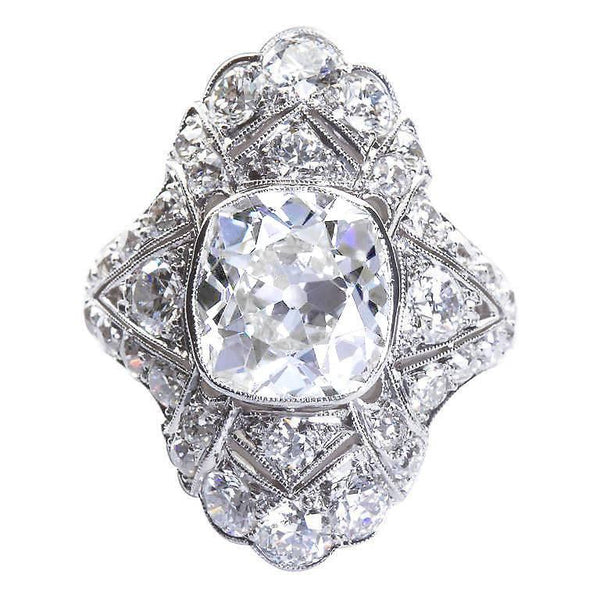 Art Deco 4.60 Carat Old Cushion Cut Diamond Platinum Ring - 5994 - TMW Jewels Co.
