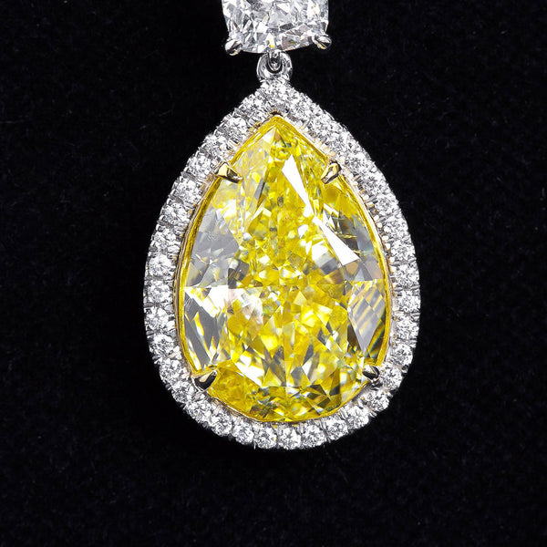Twenty Carat Fancy Yellow Pear Shaped Diamond Dangle Earrings - 6488 - TMW Jewels Co.