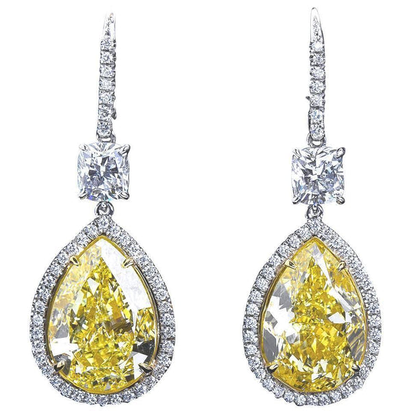 Twenty Carat Fancy Yellow Pear Shaped Diamond Dangle Earrings - 6488 - TMW Jewels Co.