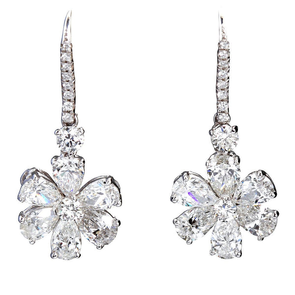 Pear Shape Diamond Platinum Flower Earpendants - 6610 - TMW Jewels Co.