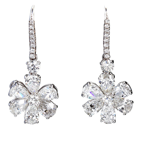 Pear Shape Diamond Platinum Flower Earpendants - 6610 - TMW Jewels Co.