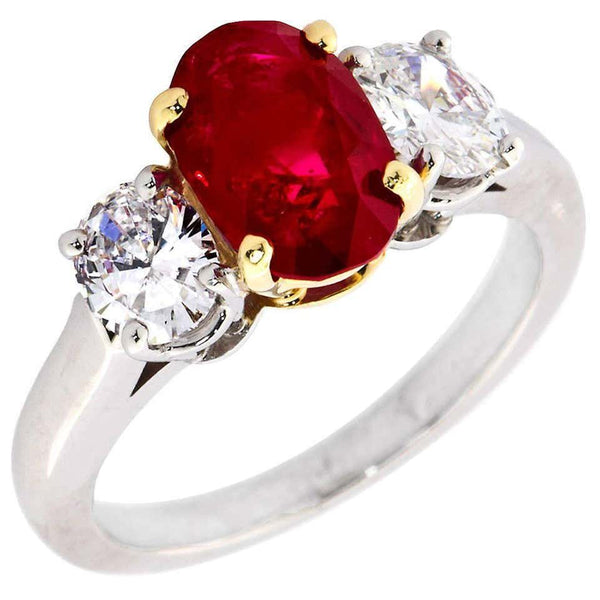 Oval Ruby Diamond Three-Stone Ring Burma No-Heat 2.64 Carat