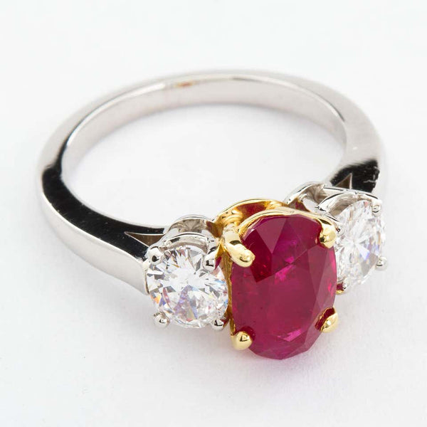 Oval Ruby Diamond Three-Stone Ring Burma No-Heat 2.64 Carat