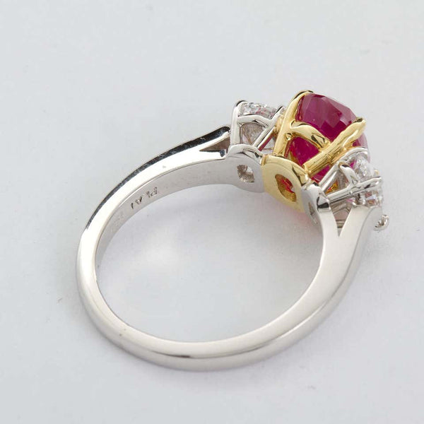 Oval Ruby Diamond Three-Stone Ring Burma No-Heat 2.64 Carat