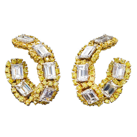 Yellow and White Diamond Gold Hoop Earrings 12.40 Carat - 6821 - TMW Jewels Co.