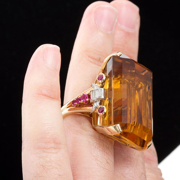 Large 75 Carat Citrine Art Deco Styled Ring - 7141 - TMW Jewels Co.