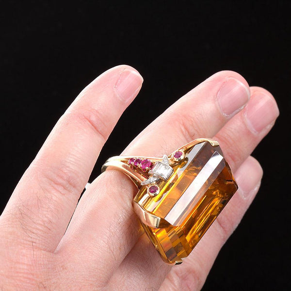 Large 75 Carat Citrine Art Deco Styled Ring - 7141 - TMW Jewels Co.