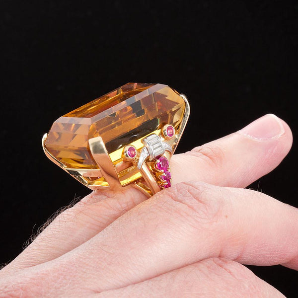 Large 75 Carat Citrine Art Deco Styled Ring - 7141 - TMW Jewels Co.