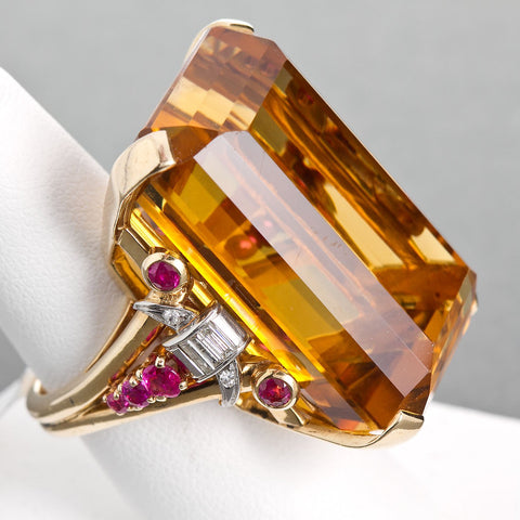 Large 75 Carat Citrine Art Deco Styled Ring - 7141 - TMW Jewels Co.