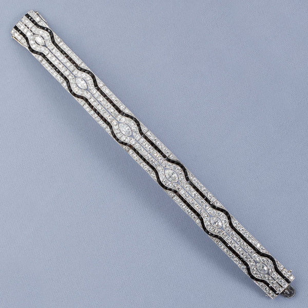 Art Deco Diamond Onyx Bracelet - 7155 - TMW Jewels Co.