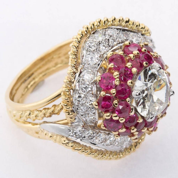 1.60 Carat 1960s Old European Cut Diamond Ruby Gold Cocktail Ring I color VS1 - 7172 - TMW Jewels Co.