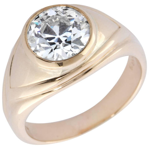 Old European Cut 2.86 Carat Diamond Gold Bezel Gypsy Ring - 7197 - TMW Jewels Co.